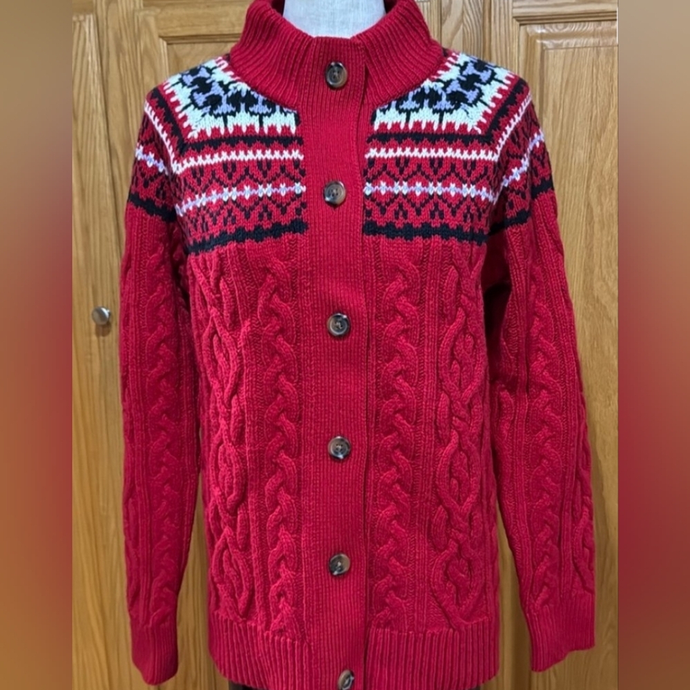 Land's End Fair Isle Cable Knit Sweater